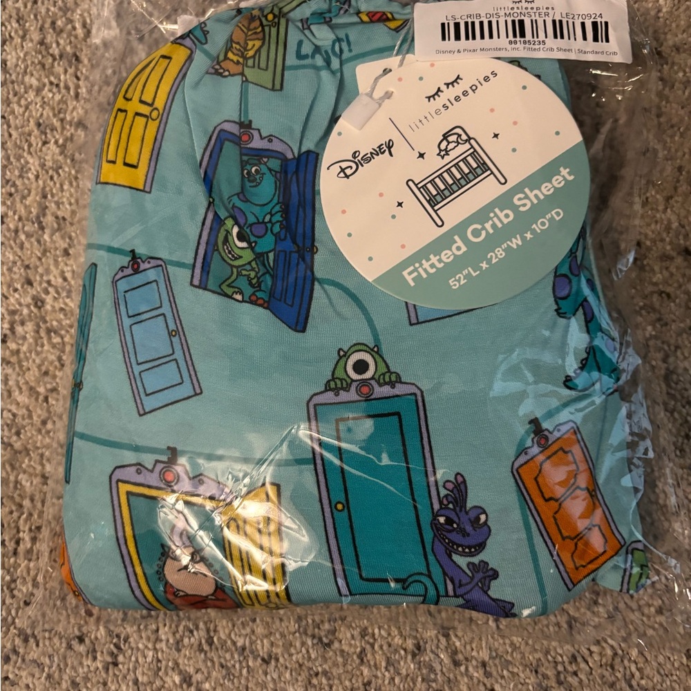 Little Sleepies monsters inc fitted crib sheet new in bag